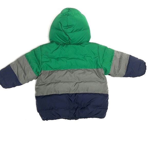 Hanna Andersson Boys Navy Gray Green Down Jacket Puffer With Hood Size 80 US 2 - Picture 5 of 9